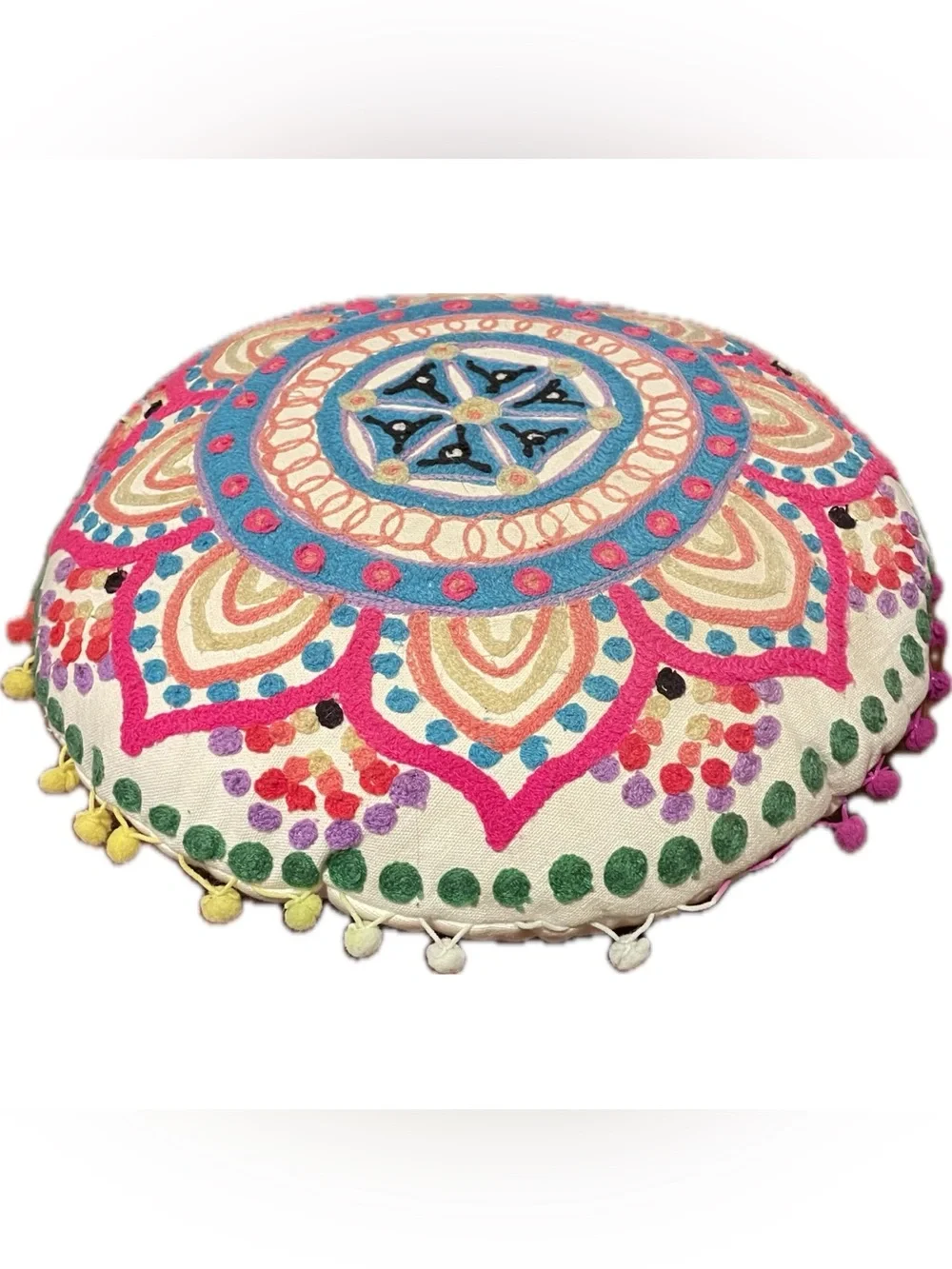 Round Decorative Pillow - Multicolor Boho Medallion